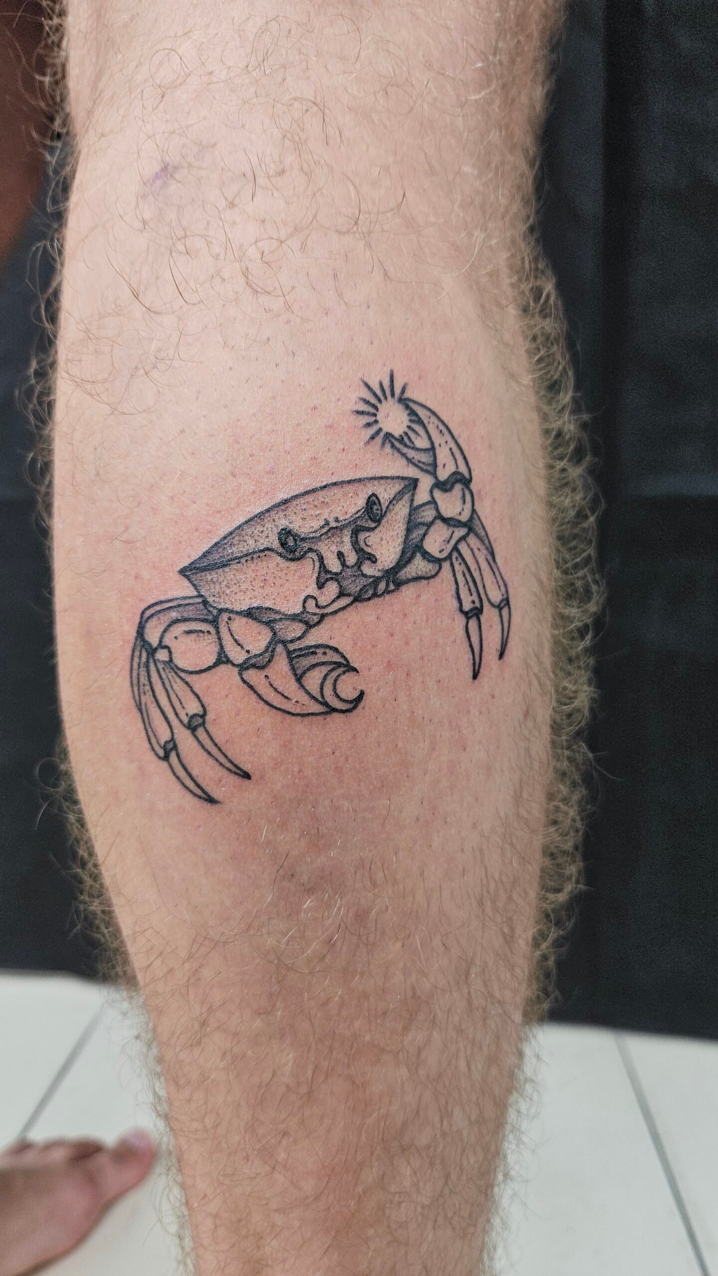 Black and gray, crab tattoo, Lethal Ink Tattoo, Phra Tamnak, Pattaya, 2025