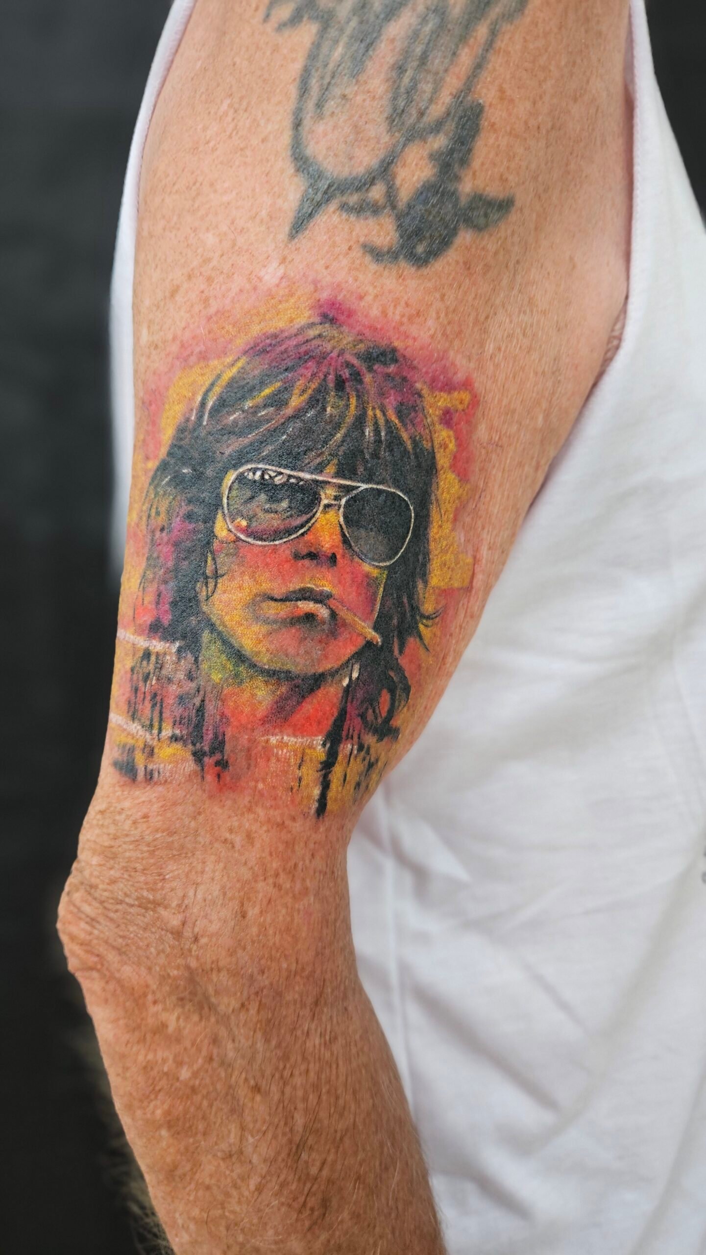 Keith Richards, realistic, portrait, color, arm tattoo Lethal Ink Tattoo, Phra Tamnak, Pattaya, 2025