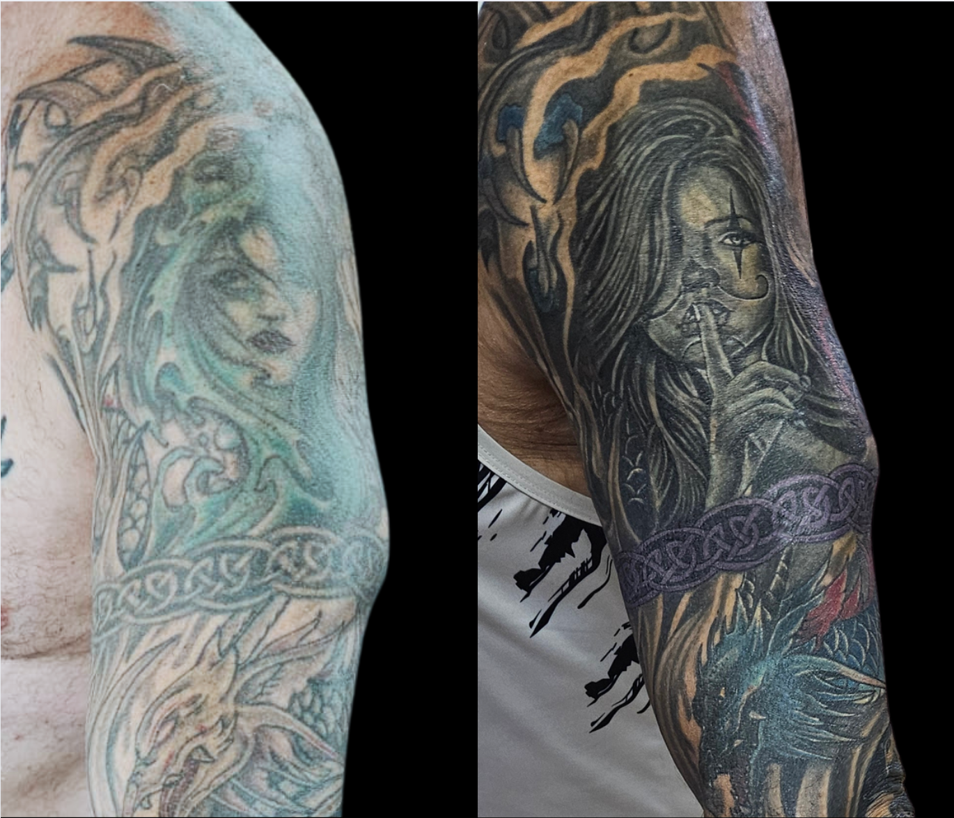 Tattoo Repair, tattoo cover, chicano, black and gray, shoulder tattoo, Lethal Ink Tattoo, Phra Tamnak, Pattaya, 2025