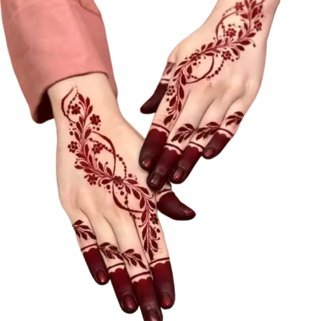 Brown Henna temporary tattoo on fingers and hand by Lethal Ink Tattoo, Pattaya (2025)