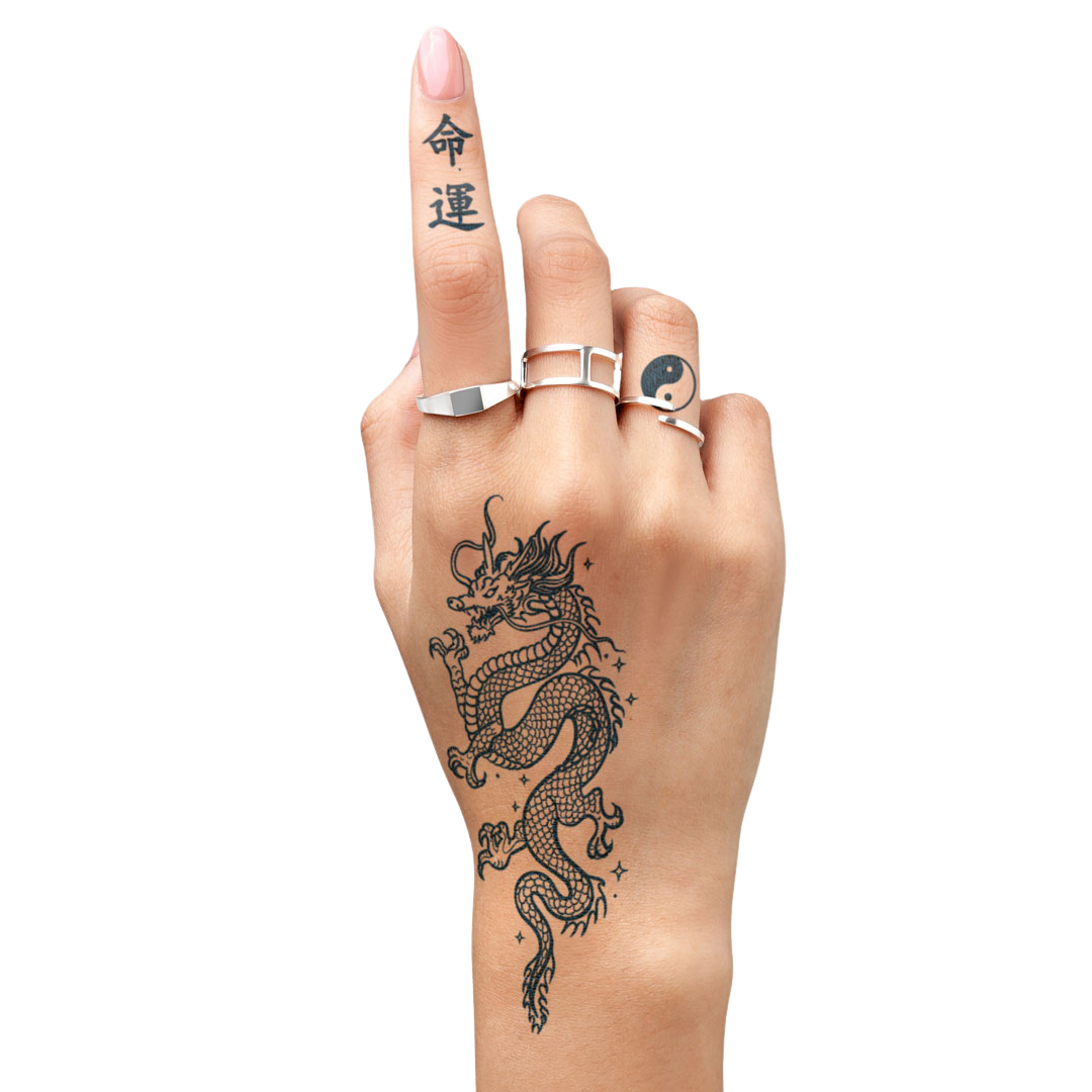 Jagua blue dragon ornamental temporary tattoo on hand by Lethal Ink Tattoo, Pattaya (2025)